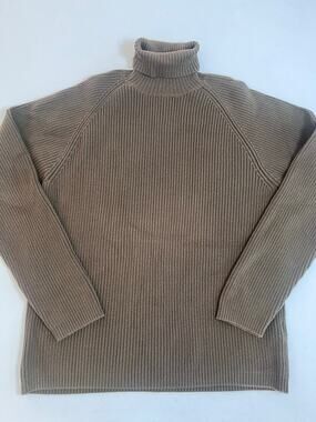 J.Crew Womens L Brown Ribbed Turtleneck Sweater Cotton Blend Quiet Luxury